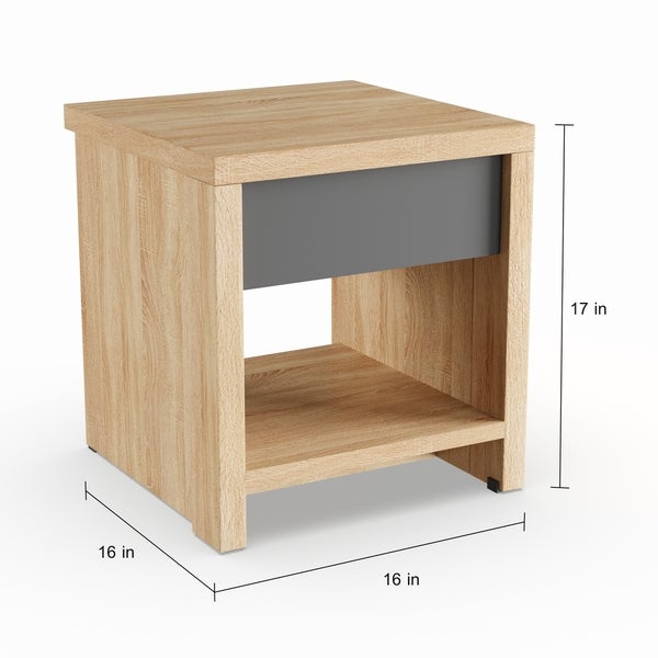 Carbon Loft Kitty Two-Tone Oak and Grey Wood 1-drawer Nightstand - - 2