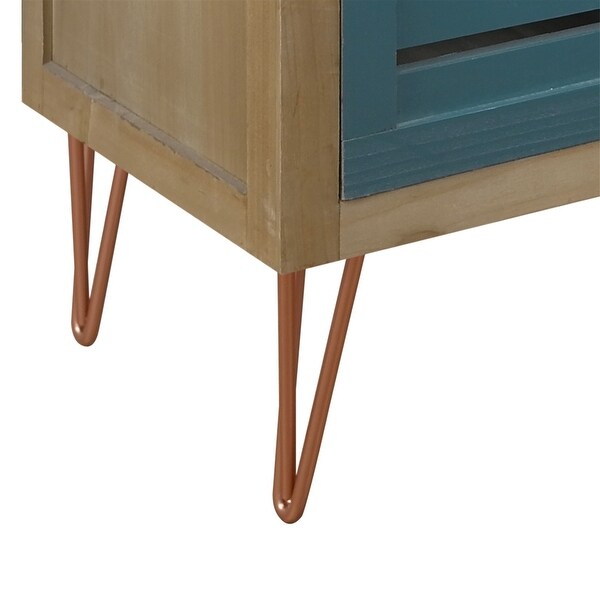 Wooden Nightstand with Two Drawer and Metal Feet Modern Style Bedside