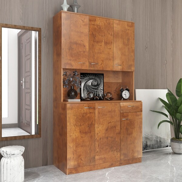 Rustic Farmhouse Tall Wardrobe, Armoire with Shelves, Open Compartment