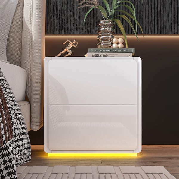 LED Nightstand White Modern Nightstand LED Night Stand Bedside Table -