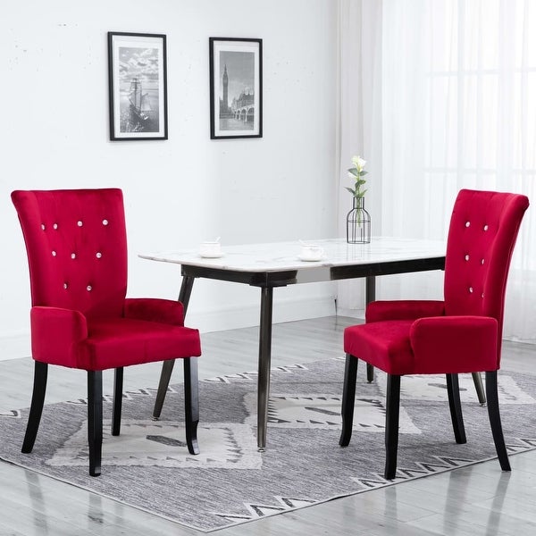 Dining Chair with Armrests Red Velvet - Overstock - 35098067