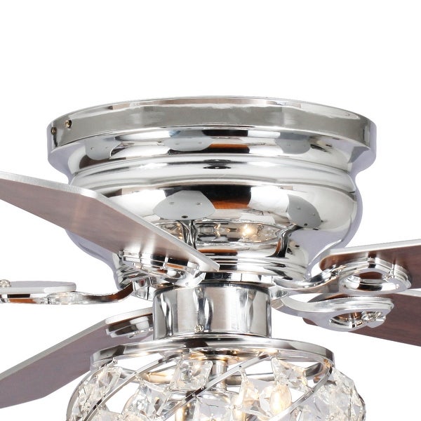 48 Chrome Wooden 5-Blade Crystal Flush Mount Ceiling Fan with Remote |