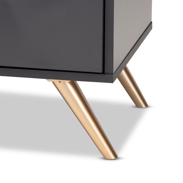 Kelson Modern Dark Grey and Gold Finished Wood 2-Drawer Nightstand - -