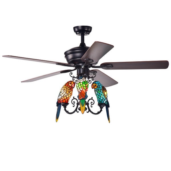 Korubo 52-inch Lighted Ceiling Fan with Tiffany-style Parrot Shades |