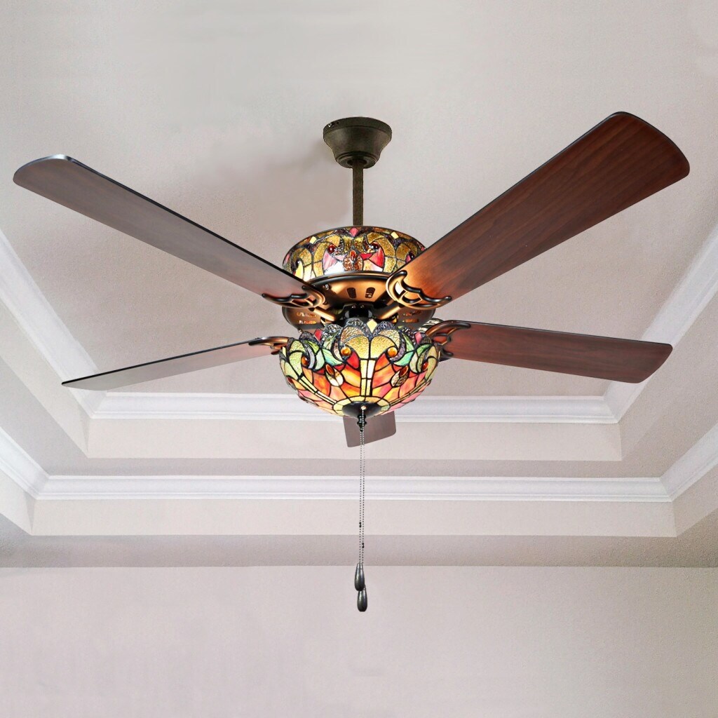 Tiffany Style Stained Glass Halston Ceiling Fan - Spice - 52L x 52