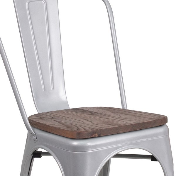 Wood Seat/ Galvanized Steel Stackable Chair (Set of 4) - 18W x 20