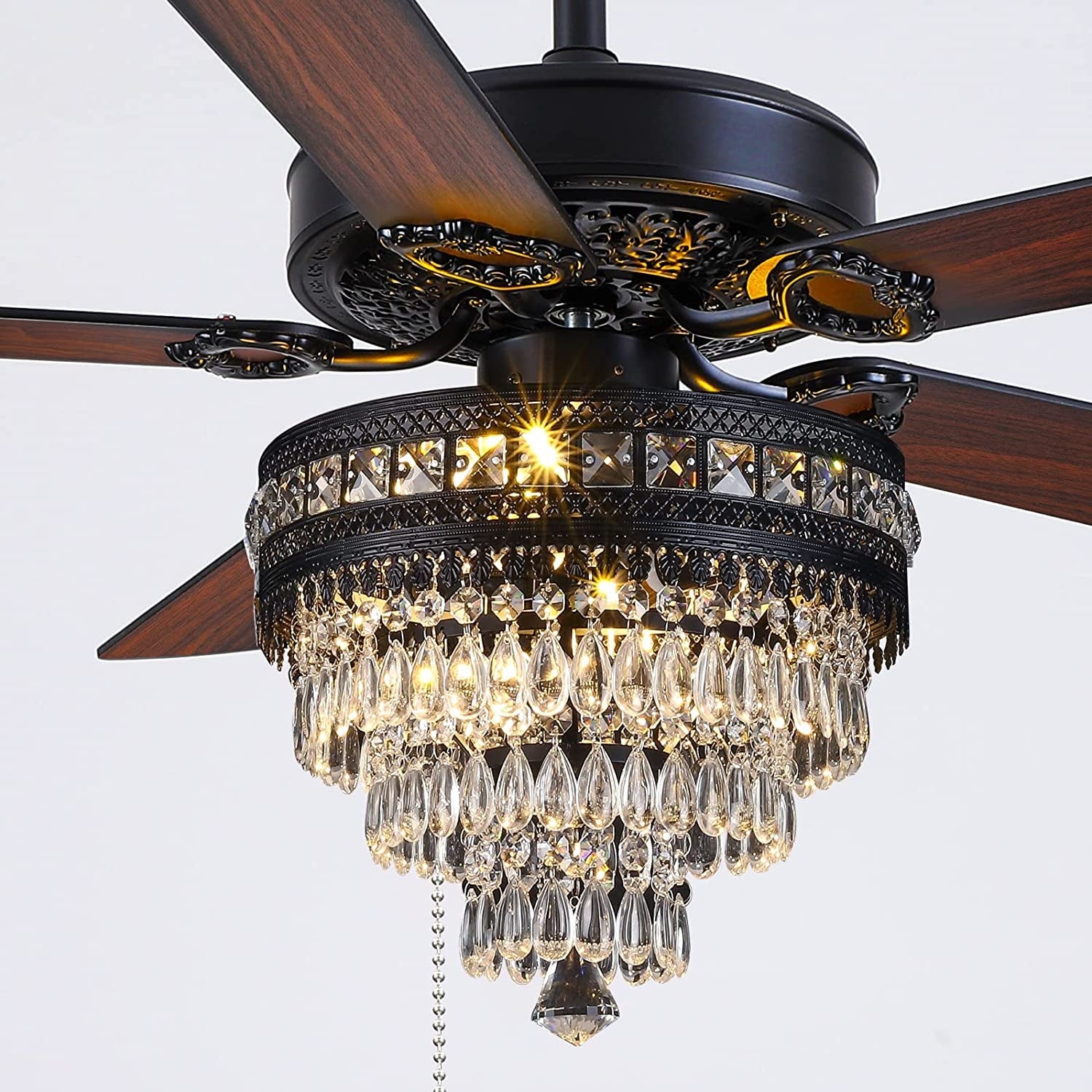 Crystal Ceiling Fan Fandelier with Lights - Modern Outdoor Ceiling Fan