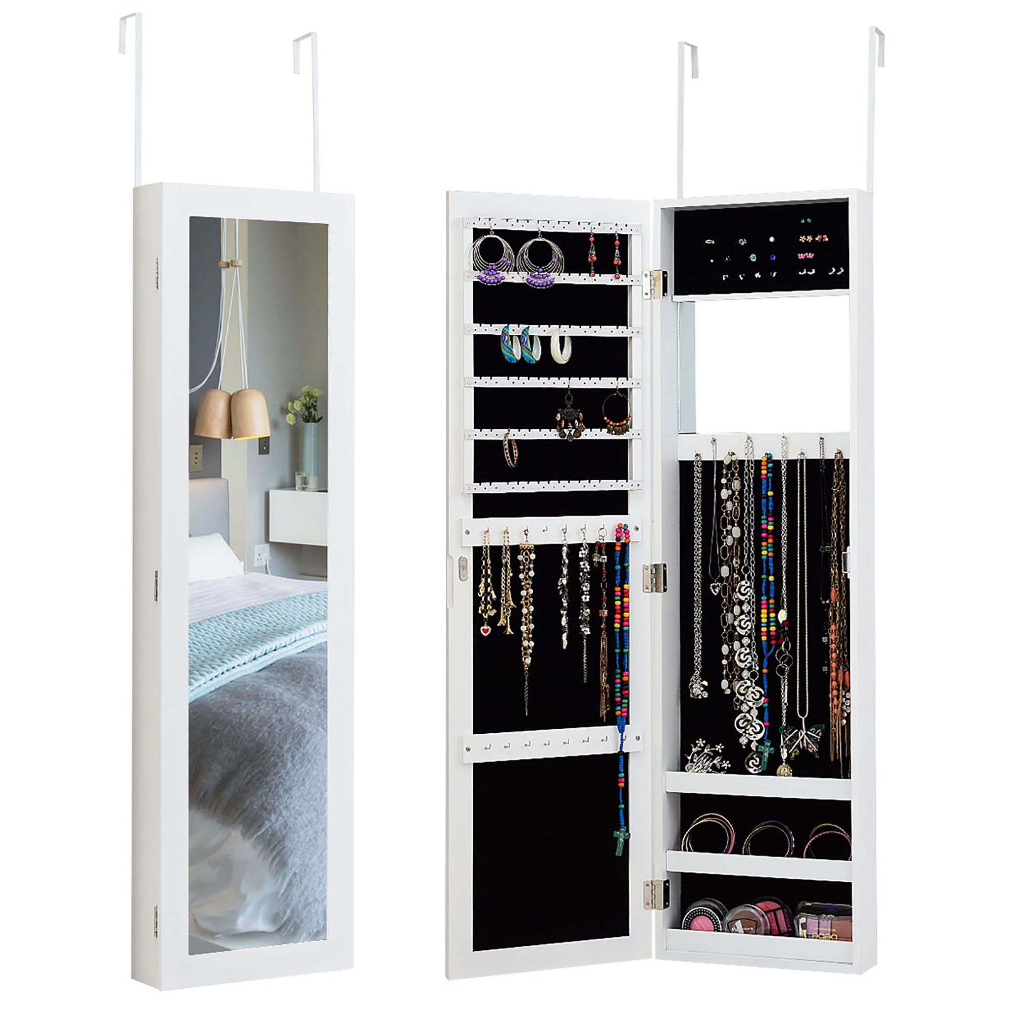 Wall Door Mounted Jewelry Organizer with Mirror - - 31672699