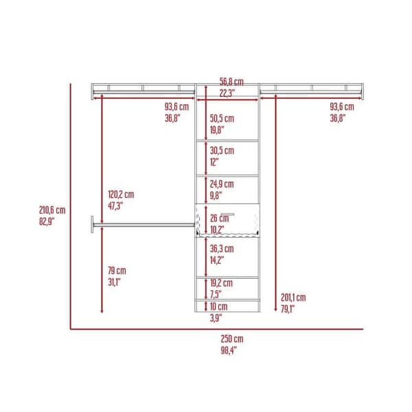 Simple Style Open Wordrob with 5 Shelves and 1 Drawer, 2 Hanging Rob I