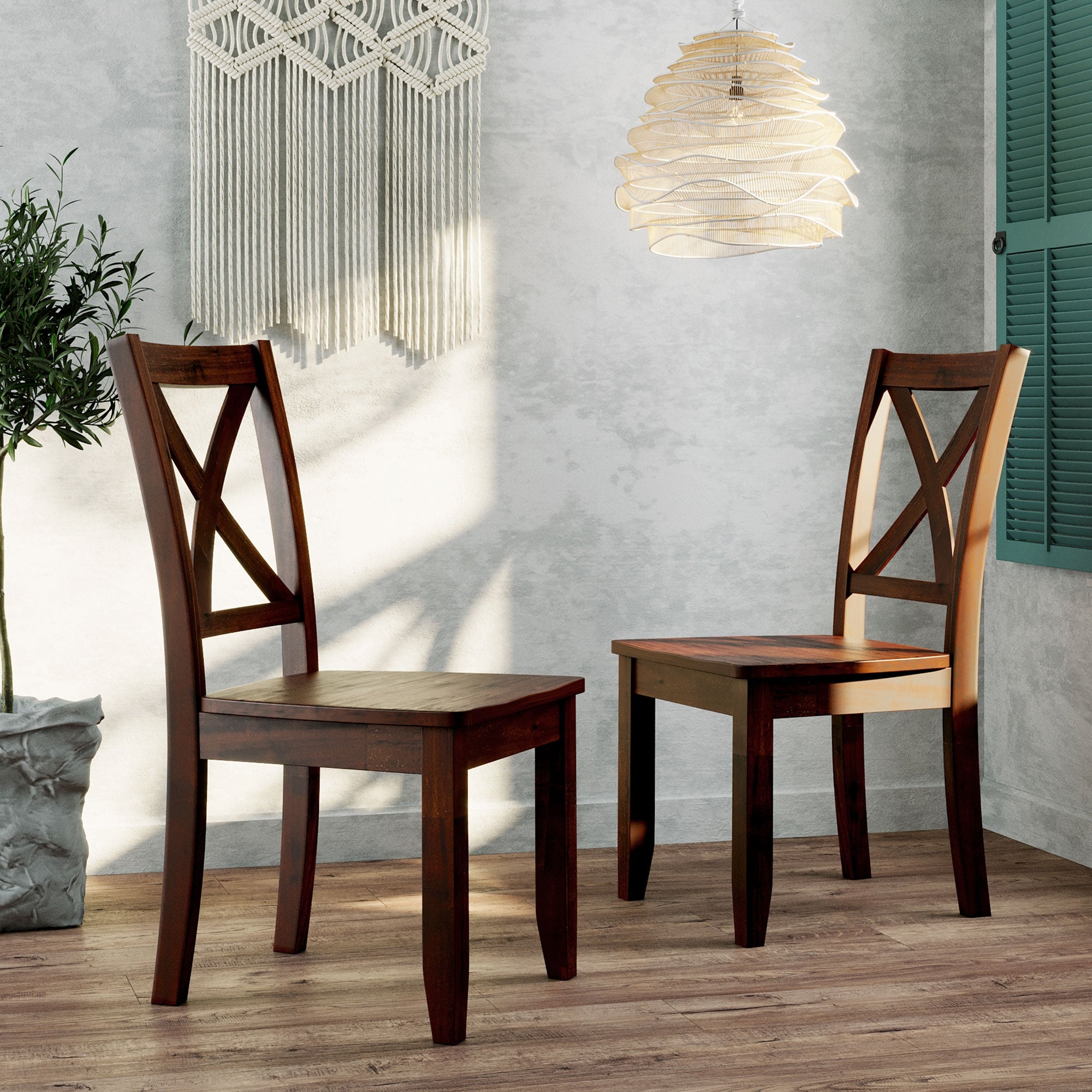 2-Piece X-Back Wood Breakfast Nook Dining Chairs for Small Places - Ov