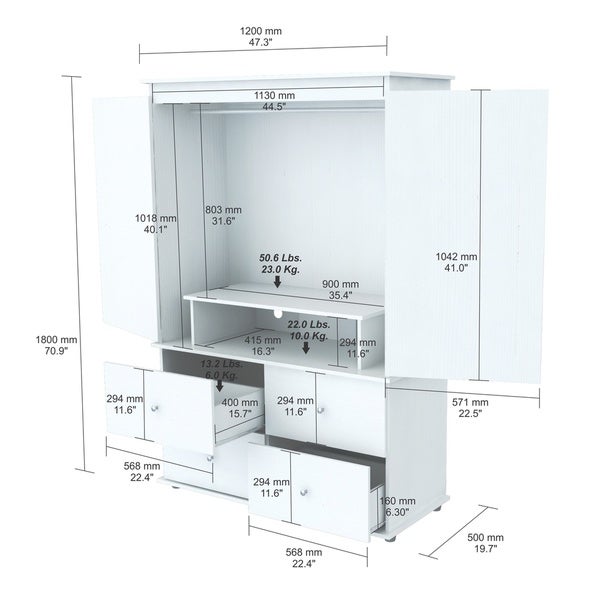 Inval Larcinia White Audio Video Armoire Cabinet - - 20254996