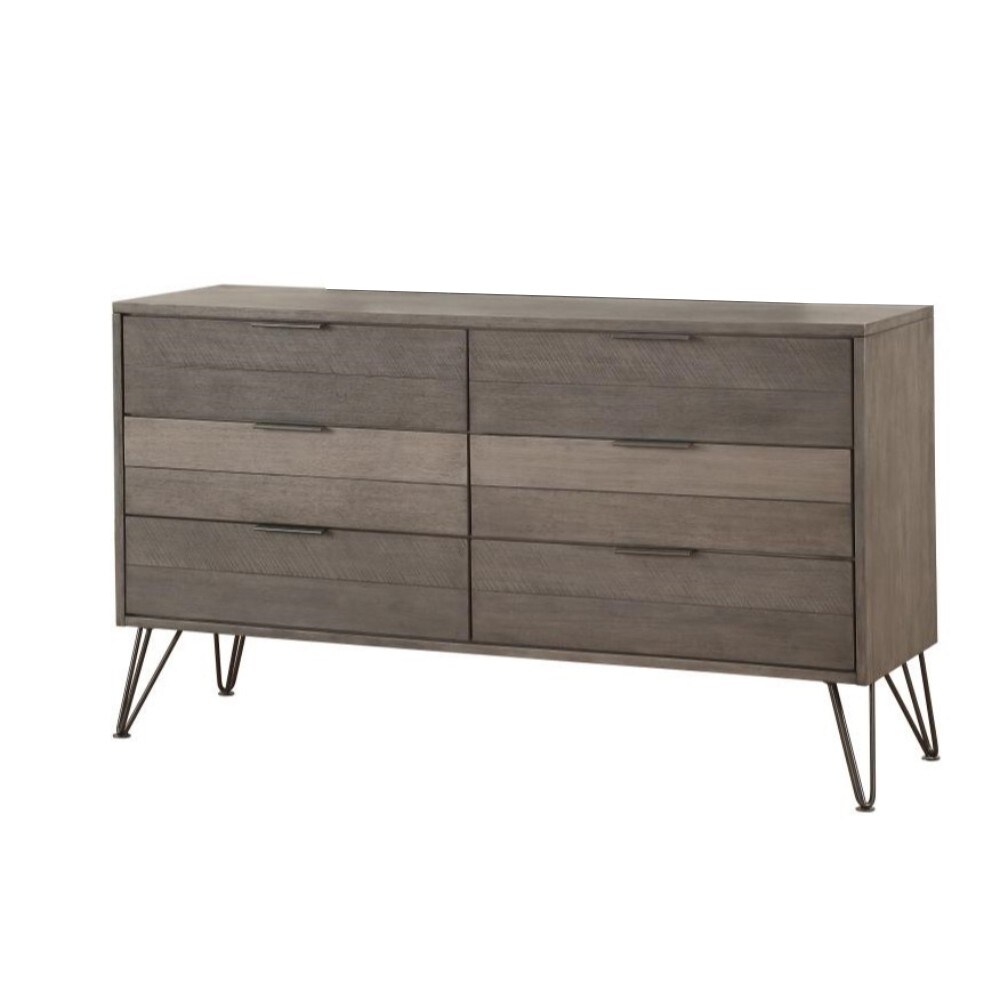 Contemporary Style Solid Wood Dresser with Metal Hairpin Legs, Grey -