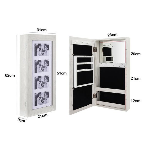 24-inch White Wall-mounted Lockable Mirrored Jewelry Armoire Cabinet -