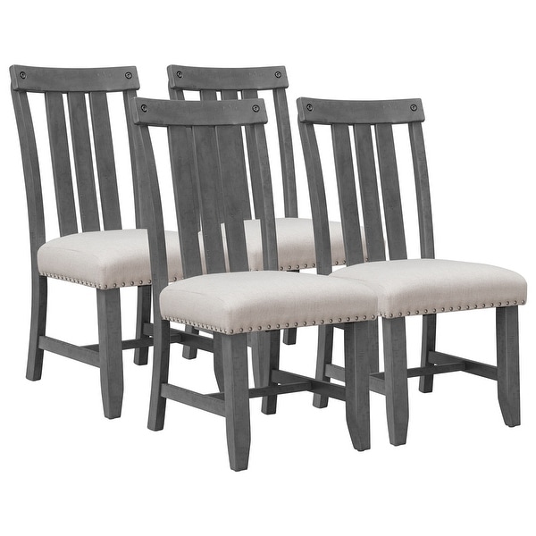 Upholstered Dining Chairs with Sliver Nails and Wood Legs, Set of 4 -