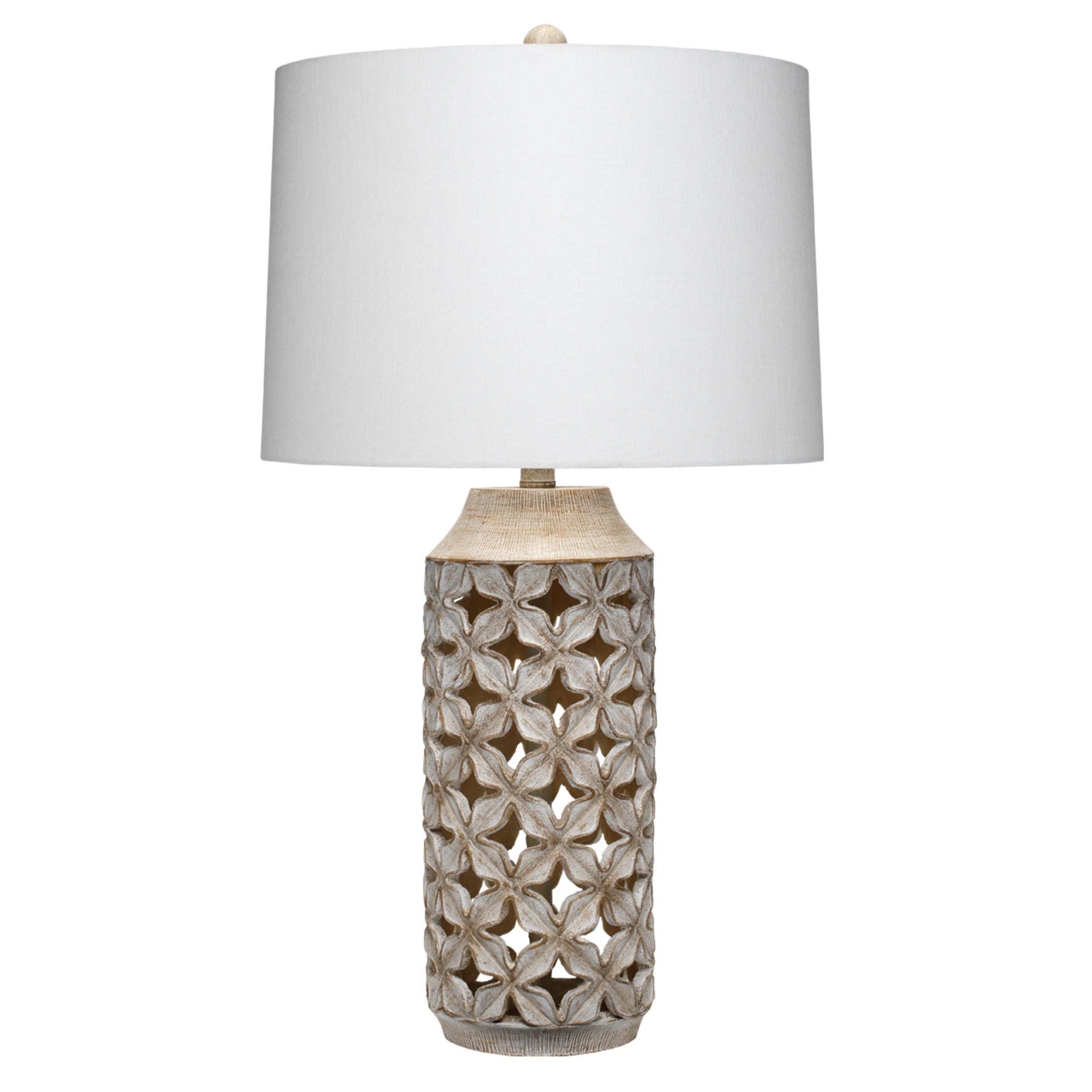 Alden Décor Collins Resin Treillage Table Lamp, White Wash - Overstoc