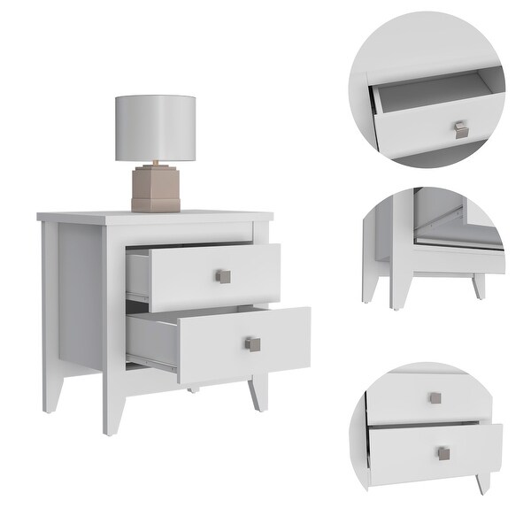 Contemporary Style 2-Drawers 4-Tapered Legs Bedside Table, Superior To