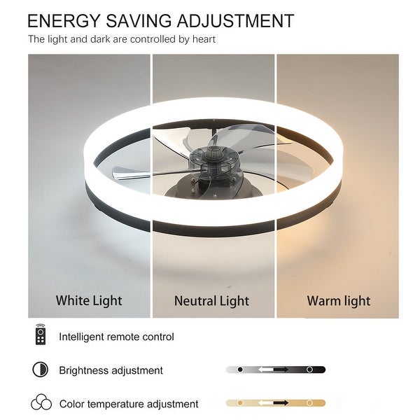 Oaks Aura 20in. Modern Low Profile Ceiling Fan with Light, Black Flush