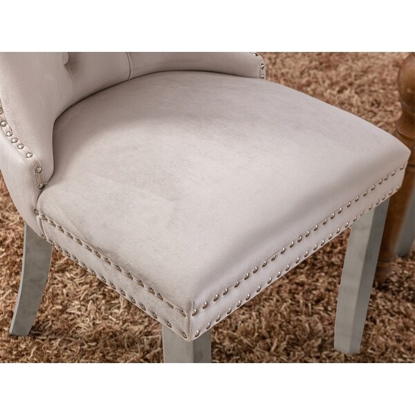 Beige Tufted Solid Wood Velvet Upholstered Dining Chair Set of 2 - Ove