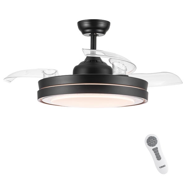 42 in. Black Frame Retractable Ceiling Fan with Remote Control | Overs