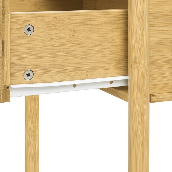 Natural bamboo nightstand, modern end table with 1 translucent drawer