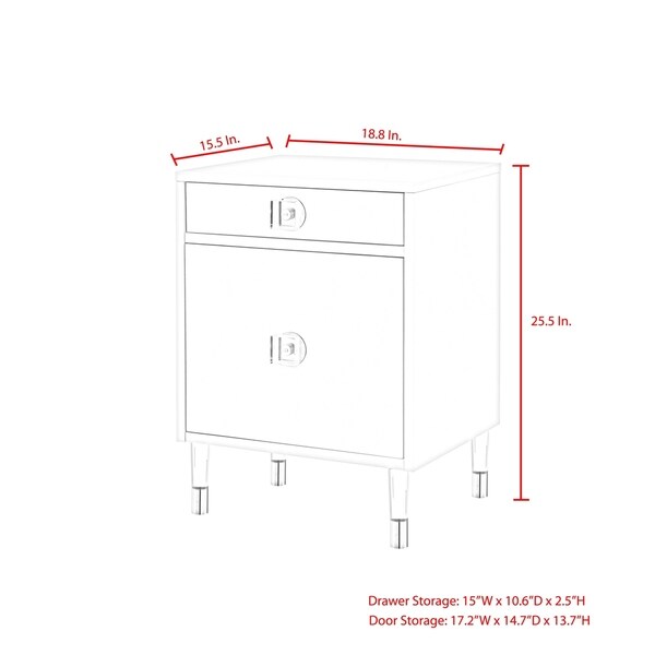 Nicole Miller Tiffany High Gloss 1-drawer Nightstand with Acrylic Legs