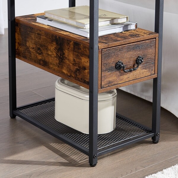 Industrial Style 1-Drawer Nightstand Narrow End Side Table (Set of 2)