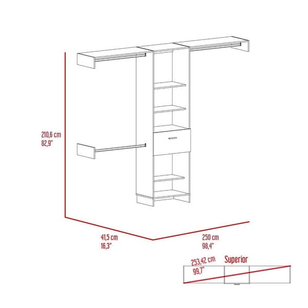 Simple Style Open Wordrob with 5 Shelves and 1 Drawer, 2 Hanging Rob I