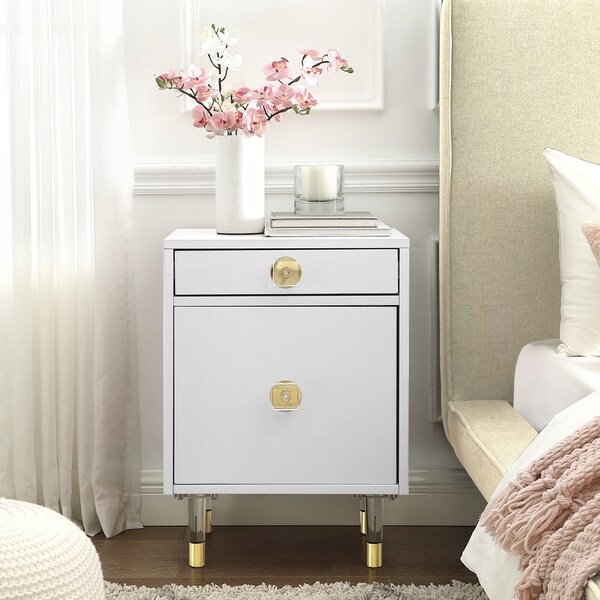 Nicole Miller Tiffany High Gloss 1-drawer Nightstand with Acrylic Legs