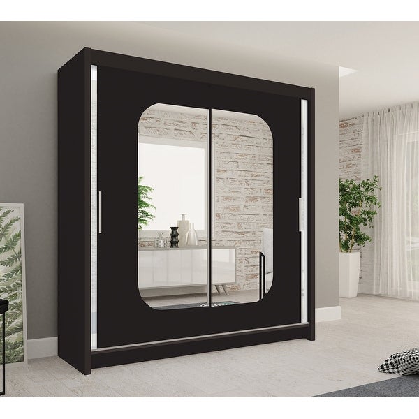 Manchester Modern Wooden Wardrobe - Armoire with Mirror - 80 Inch Wide