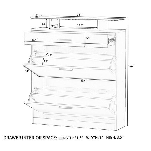 Shoe Cabinet with 2-Flip Drawers, Tempered Glass Top Shoe Storage Cabi