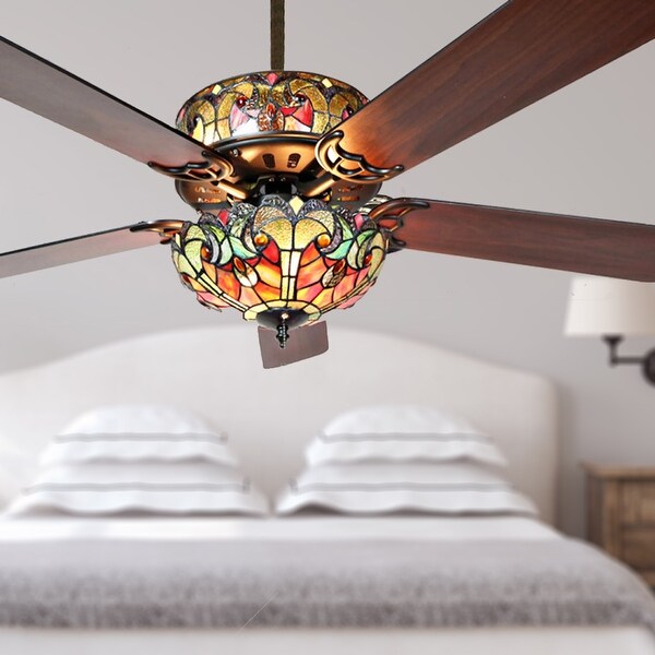 Tiffany Style Stained Glass Halston Ceiling Fan - Spice - 52L x 52