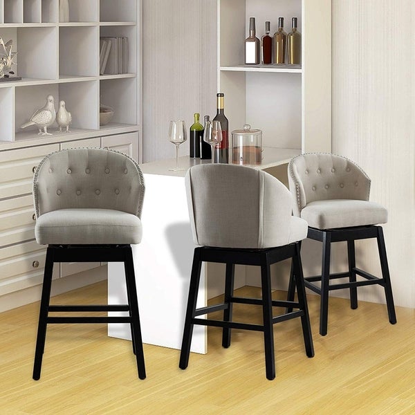 Copper Grove Arichuna Solid Wood Swiveling Tan Tufted Bar Stools (Set