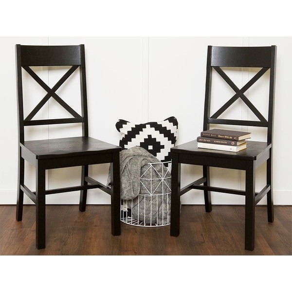 Traditional Wood Dining Chairs, Set of 2, Antique Black - Overstock -