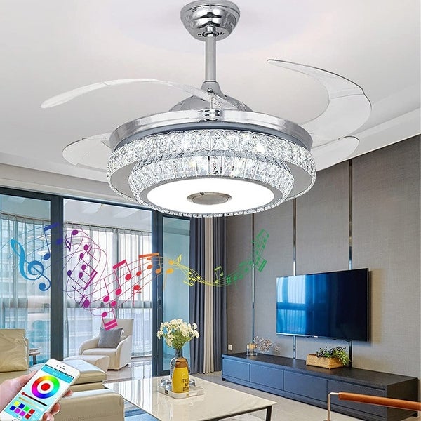 42 Inch Modern Ceiling Fan with 7 Colors Dimmable LED Lights, Bluetoot