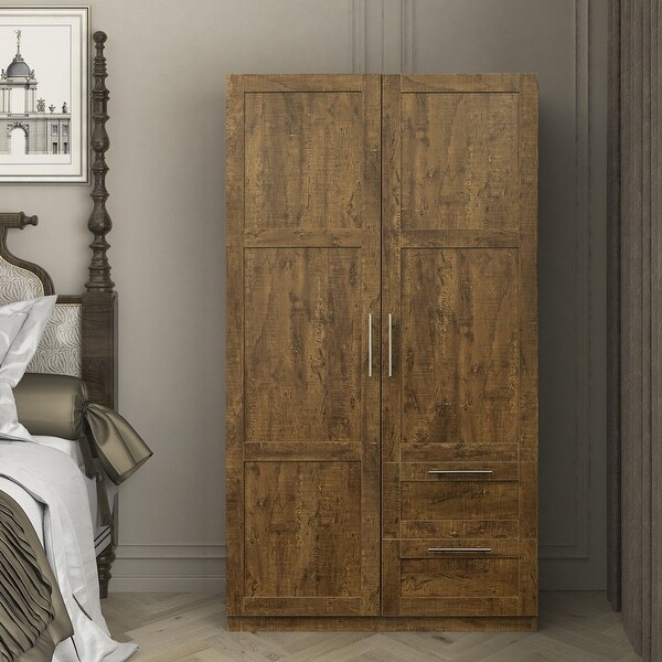 Traditional wooden wardrobe 2 door locker with 2 drawers, adjustable s