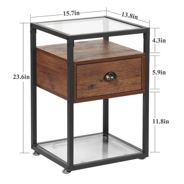 Javlergo Modern Tempered Glass Nightstand with 1-Drawer and Storage Sh