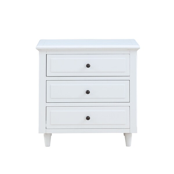 Modern Vintage 3 Drawer Wood Nightstand, White Wood Bedside Table, Sid