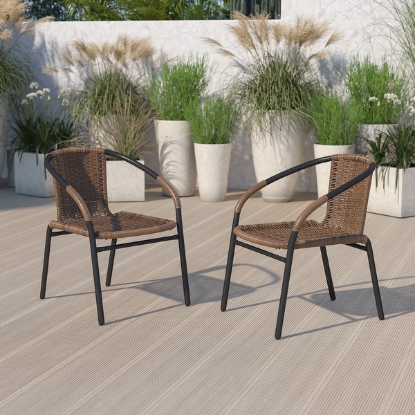 2 Pack Black Rattan Indoor-Outdoor Restaurant Stack Chair - Overstock