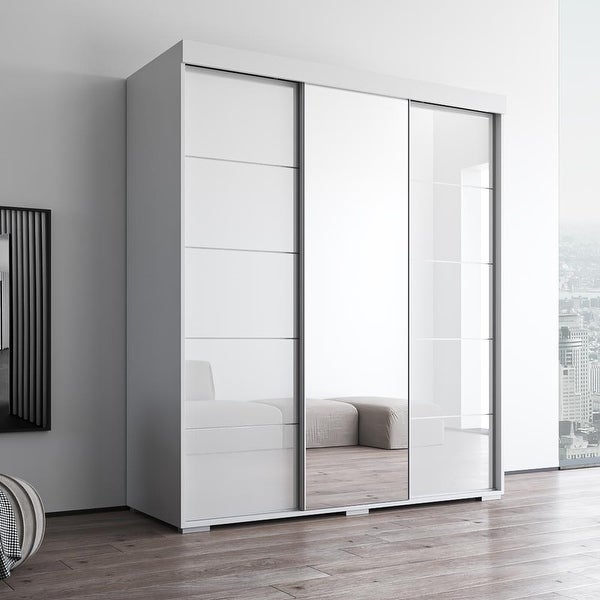 Aria Modern 3-door Wardrobe Armoire with Mirror - - 28494575