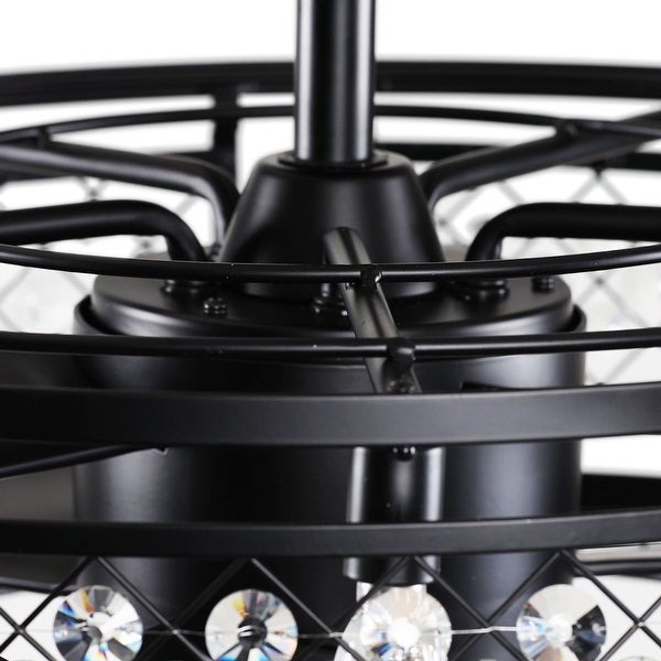 27 in. Black Crystal Ceiling Fan with Light and Remote Control | Overs