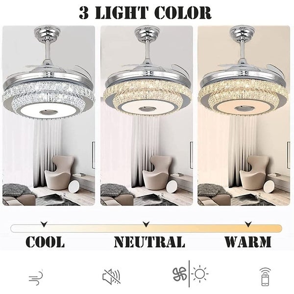 42 Inch Modern Ceiling Fan with 7 Colors Dimmable LED Lights, Bluetoot