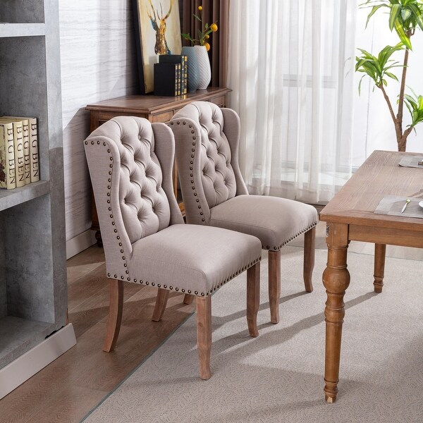 Modern Set of 2 Upholstered Fabric Dining Chairs with Wing Back Tufted