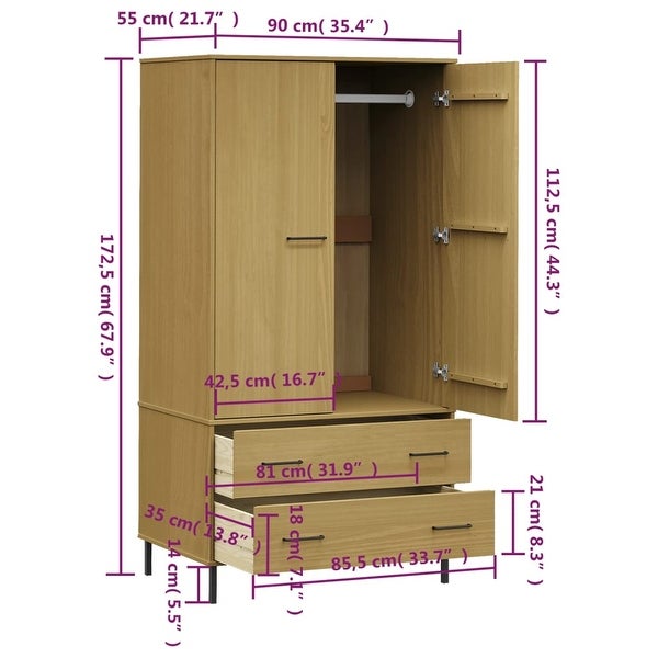 vidaXL Solid Wood Pine Wardrobe with Metal Legs OSLO Armoire Multi Col