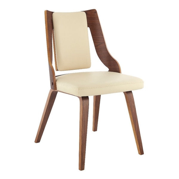 Cream Faux Leather and Walnut Wood Dining Chairs - Set of 2 - 22 L x 2