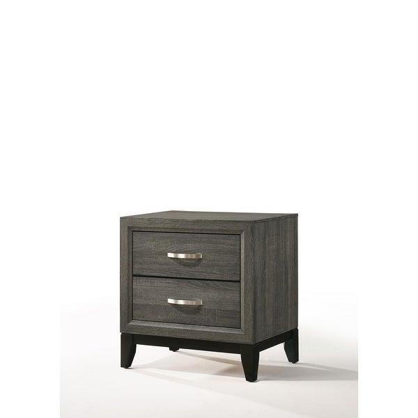 Transitional Weathered Style Composite Wood Nightstand with Center Met