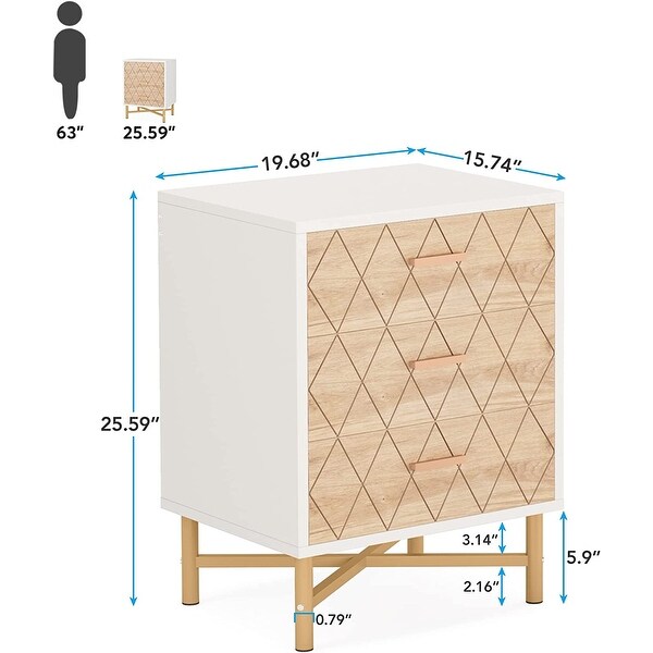 Nightstand, Bedside Table with 3 Drawers - - 36854670