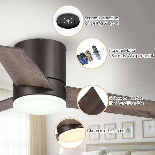 48 Oil-rubbed Bronze LED Hugger/ Low Profile Ceiling Fan with Remote |