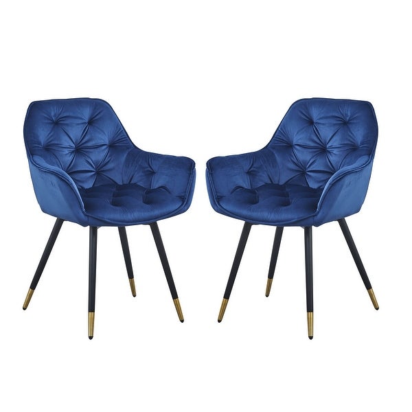 Alix 25 Inch Modern Dining Chair, Button Tufted, Set of 2, Blue, Black