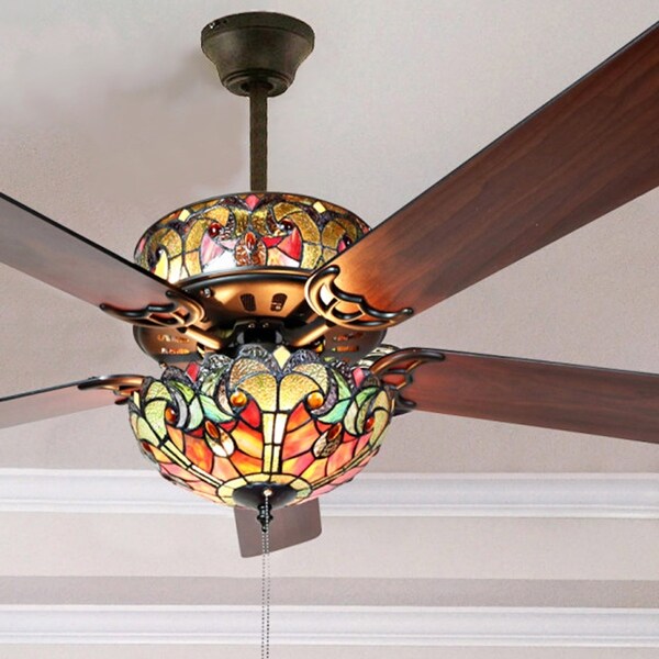 Tiffany Style Stained Glass Halston Ceiling Fan - Spice - 52L x 52