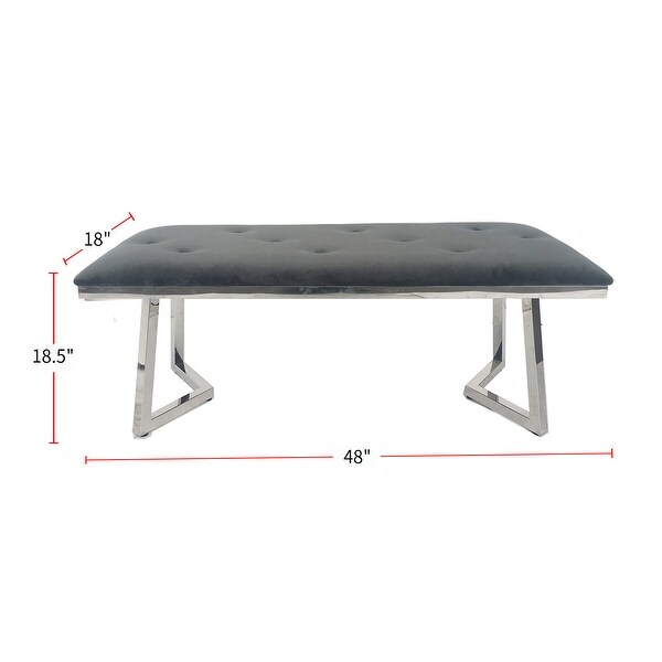 Velvet Dining Bench in Gray Finish - Overstock - 34935664